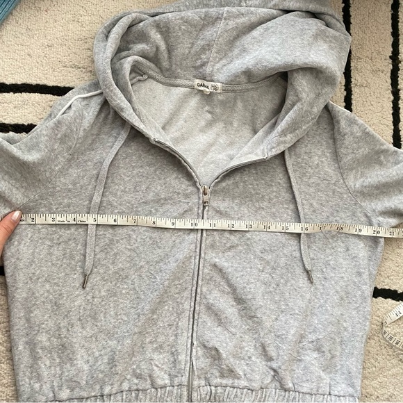 GARAGE Gray Velour Stripe Crop Hoodie - Picture 8 of 8